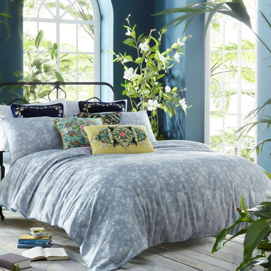 Textiles & Lighting * | Super Specials Wedgwood Magnolia Jasper Floral 100% Cotton Duvet Cover Set Blue