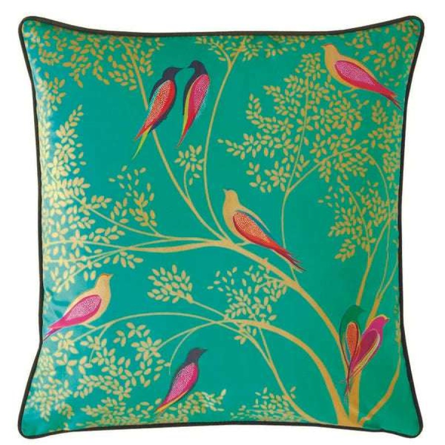 Textiles & Lighting * | Special Offer Sara Miller Green Birds Feather Filled Cushion