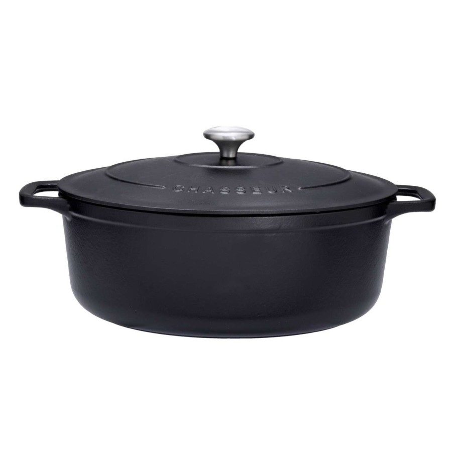 Cookware & Baking * | Clearance Chasseur Cast Iron Oval Casserole Dish & Lid 29Cm, 4.5L Matt Black