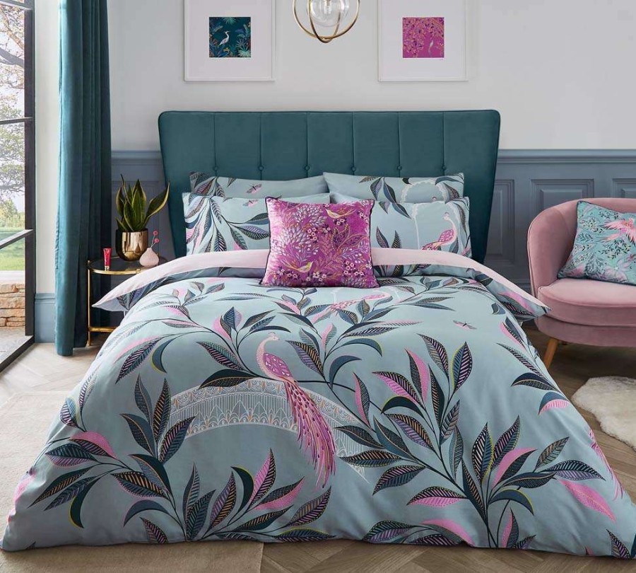 Textiles & Lighting * | Special Price Sara Miller Ornamental Peacock Dusky Blue Duvet Cover Set